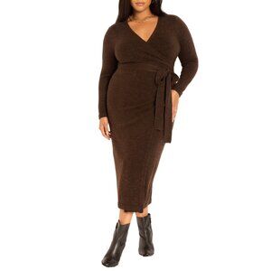 Eloquii Brown Wrap Sweater Dress